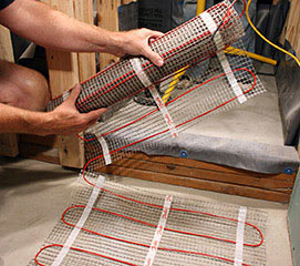 Making turns with floor heating mat.