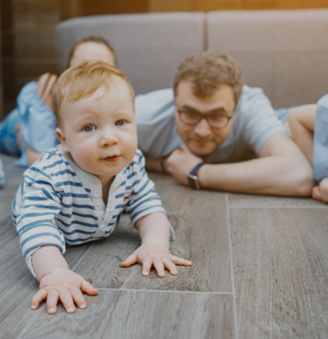 A young family on a heated floor.