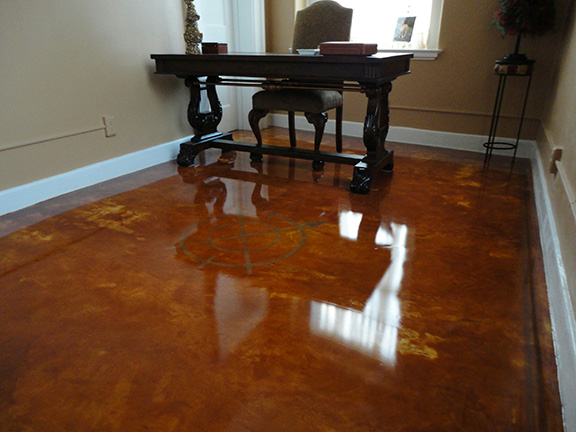 A floor heating system installed in a decorative concrete floor. A floor heating system installed in decorative concrete.